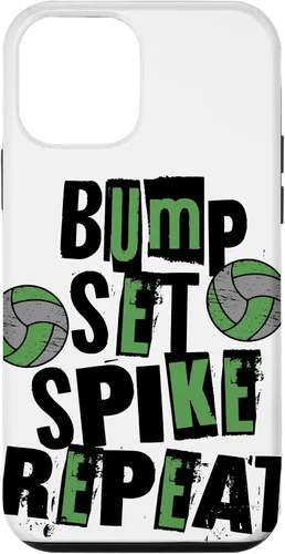 Vista 12 de iPhone 15 Parents Girls Volleyball Bump Set Spike Repeat Green & Black Case