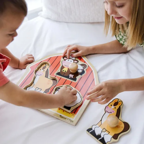 Vista 3 de Melissa & Doug Barnyard Animals Jumbo - Rompecabezas de perilla, rompecabezas de madera para niños pequeños, juguete educativo para reconocimiento