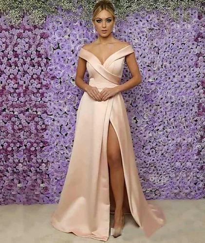 Vista 2 de Ci-ONE Madre larga del vestido de novia de satén vestido de novia de alta hendidura vestido de fiesta una línea