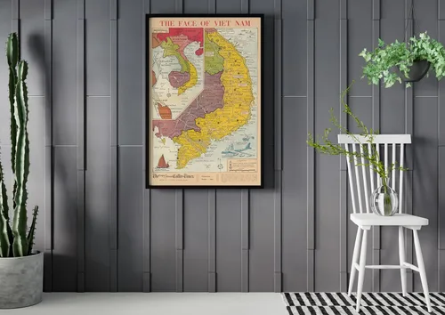 Vista 5 de Mapa histórico - Mapa de periódicos, cara de Vietnam. 1965 - Arte de pared vintage - 16 x 24 pulgadas