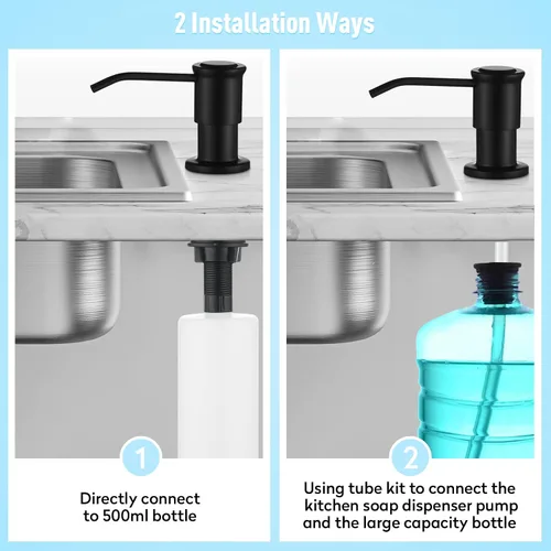 Vista 3 de CREA Dispensador de jabón de cocina, dispensador de jabón para encimera para fregadero de cocina, dispensador de jabón integrado negro