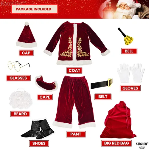Vista 2 de KatchOn Traje de Santa Claus de terciopelo de lujo para adultos, 11 piezas, disfraces de Papá Noel para adultos, disfraces de Navidad, disfraz