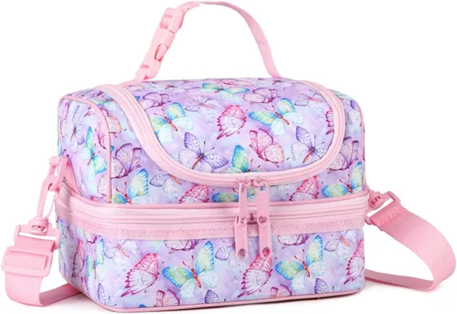 Vista 23 de VASCHY - Lonchera para niños, bolsas de almuerzo aisladas de dos compartimentos para niños y niñas con correa para el hombro para la escuela