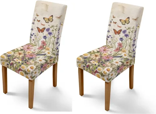 Vista 25 de HUGS IDEA Butterfly Dining Room Chair Covers Set of 2 Blue Marble Stretch Parsons Chair Slipcovers Washable Kitchen Chairs Protector Covers for