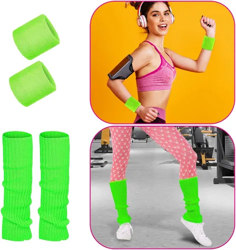 Vista 3 de WILDPARTY 80s Costume Accessories for Women with Waist Bag Headband Wristbands Leg Warmers for Party