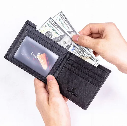 Vista 6 de Billetera Bifold para hombre - RFID bloqueo de cuero de vaca Vintage Travel Wallet