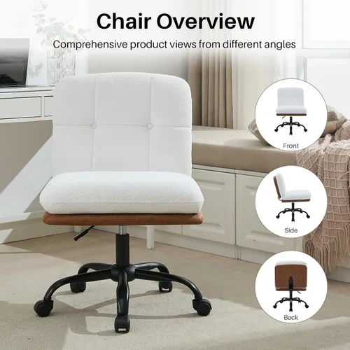 Vista 6 de SOFTHION Juego de 2 sillas de escritorio de oficina sin brazos con ruedas, asiento ancho, giratorio, de altura ajustable, cómoda silla cruzada