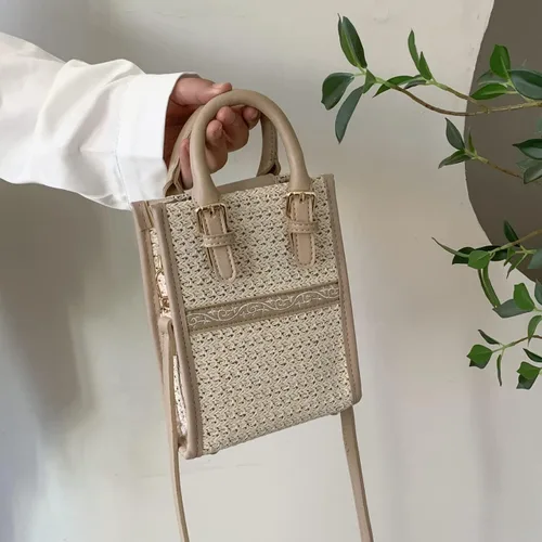 Vista 4 de SINGBO Lindo bolso de paja de verano para mujer, bolso cruzado de paja con asa