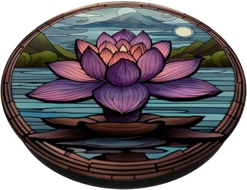 Vista 2 de PopSockets PopSockets PopGrip Intercambiable Floral Vitral Púrpura Abstracto Lotus Flower
