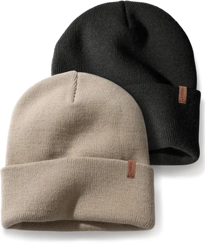 Vista 8 de FURTALK Paquete de 2 gorros con puños para hombre y mujer, gorro de Negro + Gris Oscuro
