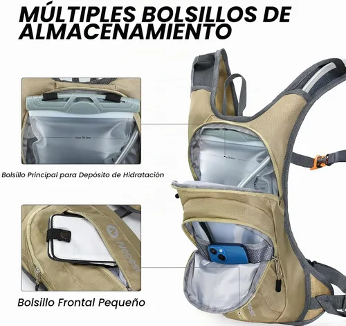 Vista 2 de Nepest Hydration Pack Backpack with 2L Water Bladder Reflective Lightweight Water Pack, Hydropack bag for Hiking, Running, Biking, Cycling, Caqui