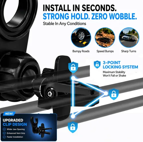 Vista 3 de MCCHJoy Soporte magnético para automóvil 2X-Hold para PopSockets, fácil de instalar, montaje de ventilación de aire, ajustable y seguro, se adapta a