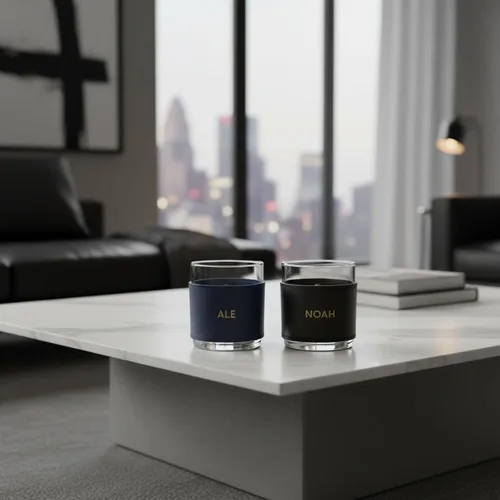 Vista 4 de Northwind Personalized Full Grain Leather Wrapped Rocks Glass