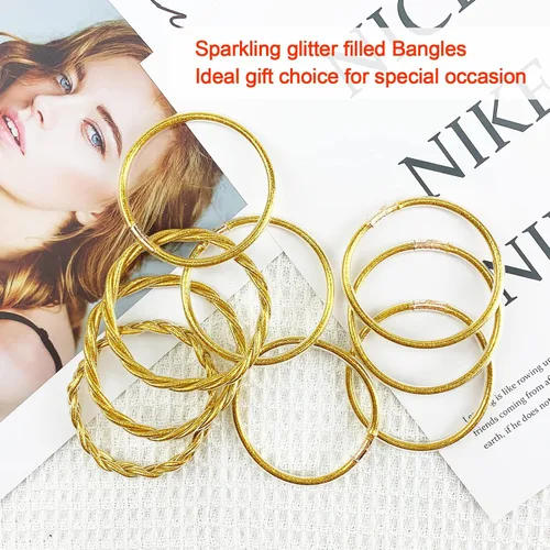 Vista 5 de YBMYCM Juego de 9 pulseras de gelatina con purpurina para mujer, pulseras de silicona tejidas de gelatina ligeras con purpurina para niñas