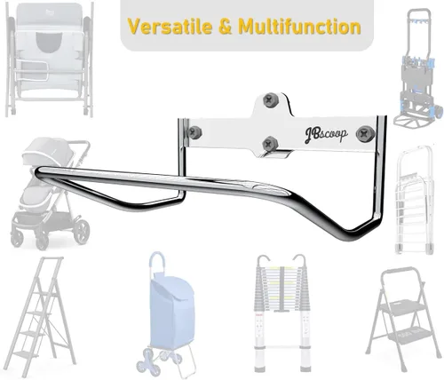 Vista 10 de JBscoop Percha de escalera para pared de garaje, cochecitos de almacenamiento de escalera y silla plegable, soporte de escalera resistente a prueba