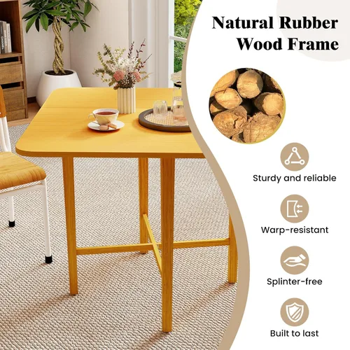 Vista 5 de COSTWAY Mesa de comedor cuadrada extensible de 36 pulgadas con patas de madera de goma maciza, mesa de comedor de cocina de granja para 2-4 Natural