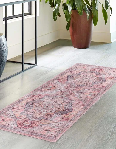 Vista 4 de Unique Loom Colección Mangata Alfombra de área - Melodie (Runner 2' 0" x 10' 0", albaricoque y rosa/gris)