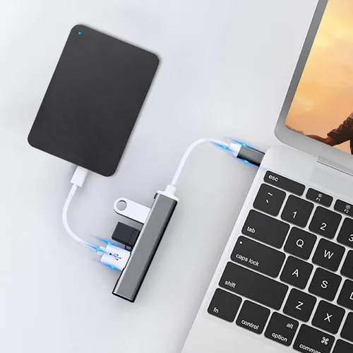 Vista 6 de Divisor USB de aluminio, 4 puertos, concentrador de puerto USB 3.0 de alta velocidad, concentrador USB, cable de extensión USB, divisor