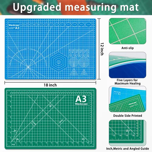 Vista 5 de WORKLION Alfombrilla de corte de PVC autorreparable de 12" x 18" para arte, doble cara, tabla de corte giratoria con cuadrícula para manualidades