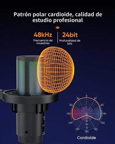 Vista 2 de COMICA Ejoy Uni(D) Micrófono USB para juegos con reducción de ruido, luces RGB 48kHz/24bit Sound Quality, Shock Mount, One-Key Mute, Streaming PC