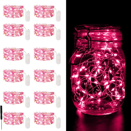Vista 13 de Paquete de 12 luces de hadas que funcionan con pilas, 7 pies, 20 luces LED de alambre plateado