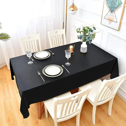 Vista 6 de 2 Empaques Mantel de Plástico Negro, 54 pulgadas x 108 pulgadas Cubierta de Mesa Rectangular Desechable para Fiestas, Adecuado para Cumpleaños
