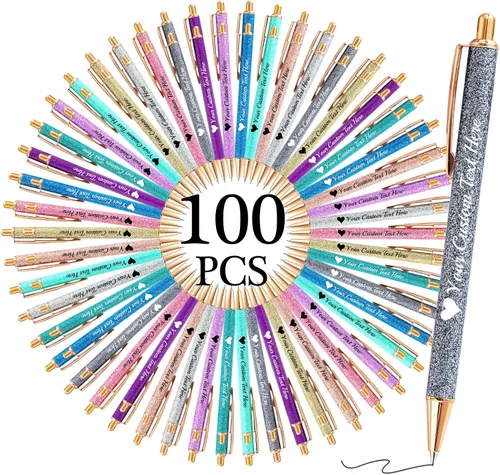 Vista 10 de Bolígrafos con purpurina personalizados con nombre, bolígrafos bonitos y bonitos personalizados, bolígrafos retráctiles de tinta negra, suministros