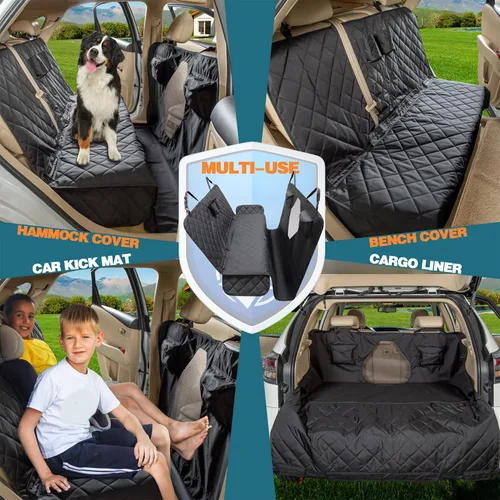 Vista 3 de Funda de asiento de automóvil para perros, cubierta de banco trasero con ventana de malla, combinación de hamaca, desmontable, adecuada