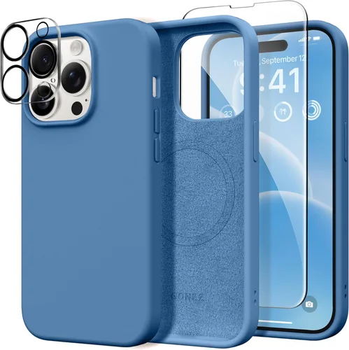 Vista 222 de GONEZ Funda magnética para iPhone 14, compatible con Magsafe, con protector de pantalla + protector de cámara, forro de microfibra antiarañazos