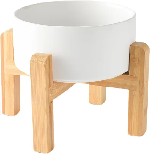 Vista 14 de Cuenco elevado de cerámica de 6 pulgadas para perros – Tazón de comida y agua para perros de 30 onzas con soporte elevado de bambú antideslizante