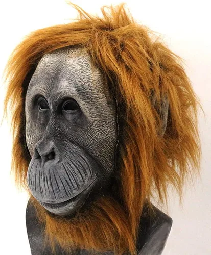Vista 2 de Máscara de chimpancé, máscara de látex de mono, máscara de cabeza de mono gorila, máscara de cabeza de mono de Halloween, disfraz