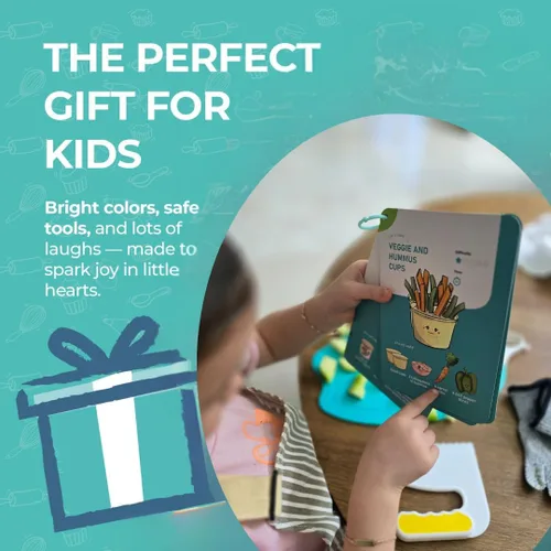 Vista 7 de Tovla Jr. Ultimate Montessori - Juego de regalo de cocina para niños, cuchillo real, picador, guantes de seguridad, pelador, cortadores, tabla