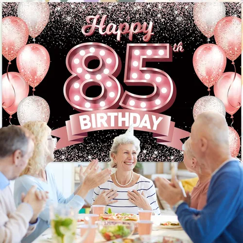 Vista 373 de Cartel de feliz cumpleaños décimo oro rosa, telón de fondo, saludos a 10 años, globos de confeti, decoración temática para niñas de 10 años