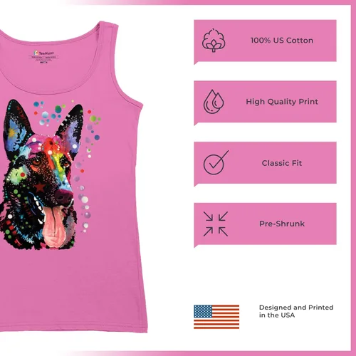 Vista 6 de Tee Hunt Dean Russo - Camiseta sin mangas para mujer, diseño de pastor alemán