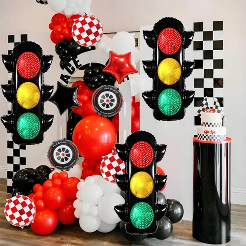 Vista 5 de 6 globos de carreras para decoración de fiesta de cumpleaños, globos de semáforo de 32 pulgadas para suministros de fiesta de cumpleaños