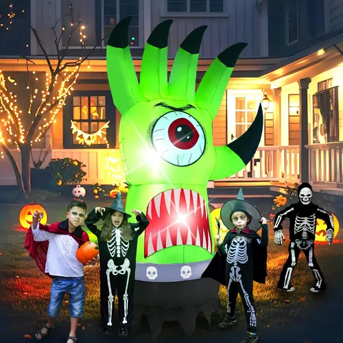 Vista 5 de HZGDEJTG - Palmera inflable de Halloween con luces LED para exteriores, patios, jardines, terrazas y fiestas, verde, 8 pies