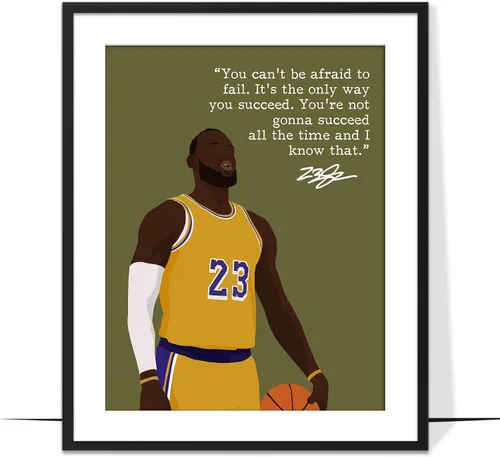 Vista 16 de LOLUIS Arte de pared con cita motivacional, arte dibujado a mano de la superestrella del baloncesto, decoración temática deportiva, dormitorio