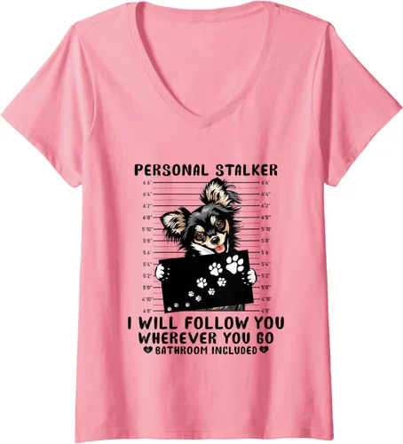 Vista 4 de Camiseta con cuello en V para mujer, con texto en inglés "I Will Follow You", Azul Azul Pastel