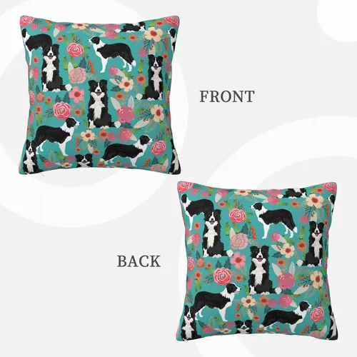 Vista 3 de Fundas de almohada decorativas de 18 x 18 pulgadas, fundas de almohada de doble cara para sofá, Border Collie Florals, fundas de almohada de felpa