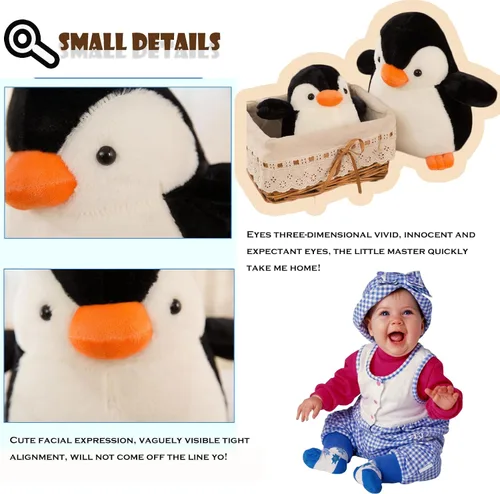 Vista 3 de Peluche de pingüino gigante de 15.7 pulgadas, adorable gordito Regalos suaves para niños y niñas