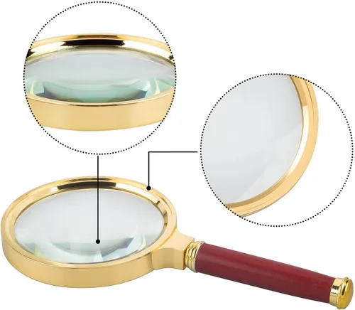Vista 7 de BASUNE Lupa portátil de 10 aumentos, gafas de lupa de lectura de 10 aumentos con mango de palisandro para lectura de libros y periódicos