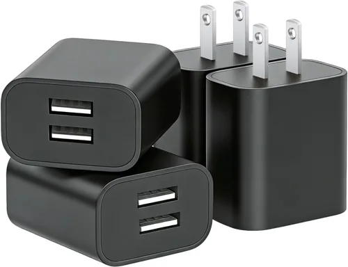 Vista 9 de Paquete de 3 cargadores de pared USB, adaptador de enchufe de doble puerto para bloque de carga de toma de pared, adaptador de corriente USB