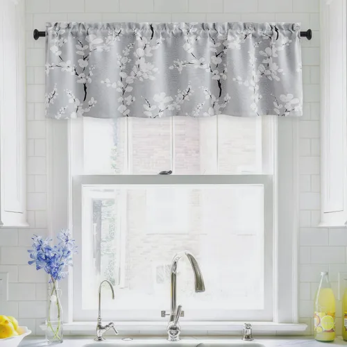 Vista 21 de FMFUNCTEX Grey Blackout Floral Curtains, Bedroom, 100X84 Inches, 1 Panel Gris Floral