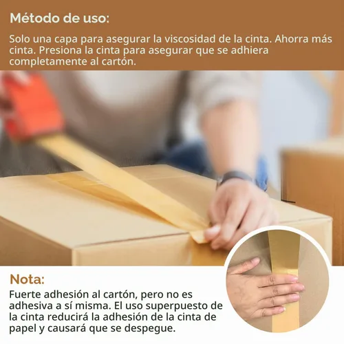 Vista 6 de TooCust Cinta de papel kraft autoadhesiva, 2 pulgadas x 55 yardas, cinta de papel marrón, cinta de embalaje marrón, cinta de embalaje de papel