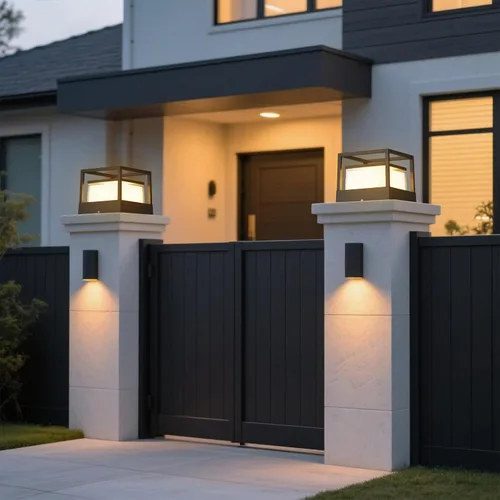 Vista 7 de Luces de poste solares al aire libre, lámpara de poste solar de 6.3" de crepúsculo al amanecer, luces de pilar impermeables Ip65, 3000k, aluminio