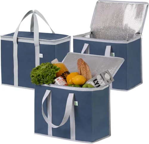 Vista 14 de VENO Paquete de 2 bolsas enfriadoras aisladas para entrega de alimentos, bolsas de compras plegables y reutilizables con cremallera, plegables