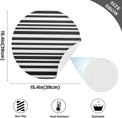 Vista 4 de Black White Stripes Round Placemat, Washable Place Mat Heat Resistant for Kitchen (one Sizex1)