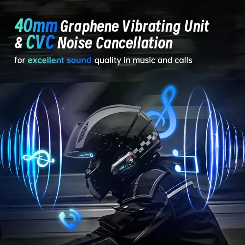 Vista 3 de Auriculares Bluetooth para Casco de Motocicleta, Auriculares Inalámbricos Bluetooth 5.3 para Exteriores con Altavoces, Cancelación de Ruido