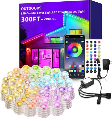 Vista 10 de Luz permanente para exteriores de 100 pies, luces RGB inteligentes para exteriores con aplicación y control remoto, sincronización de música