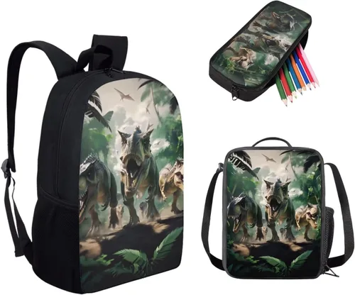 Vista 39 de HUGS IDEA Juego de 3 bolsas escolares con aislamiento térmico para el almuerzo, estuche para lápices